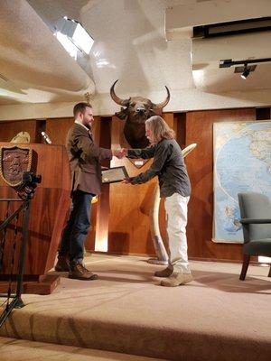 Alec (current president at time of photo) with 3x Antarctica Winter Manager, Wayne White