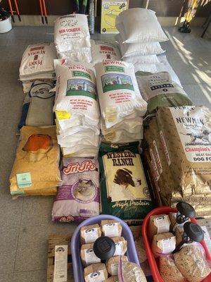 Various animal food and feed.