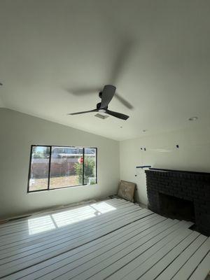 Baseboard staging in new vaulted ceiling great room.