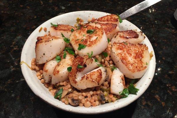 Seared Scallops with Mushrooms and Farro.