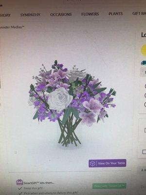 The actual bouquet ordered