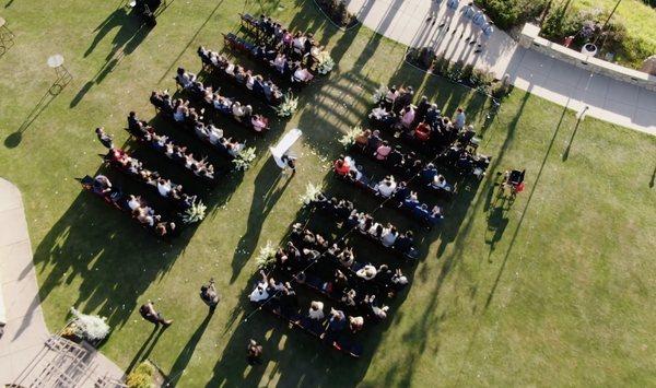 screenshot of the drone shot George got of the recessional!