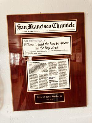 SF Chronicle accolade