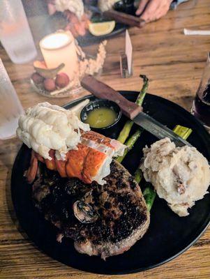 14 oz ribeye with butter poached lobster tail