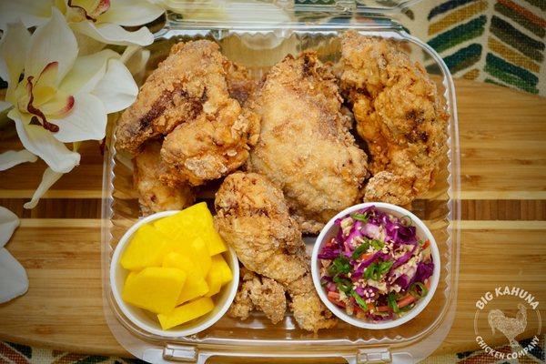 Crispy rice flour battered chicken with toasted sesame slaw and sweet pickled daikon