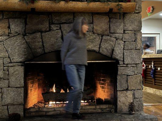 The fire place in the main lobby.