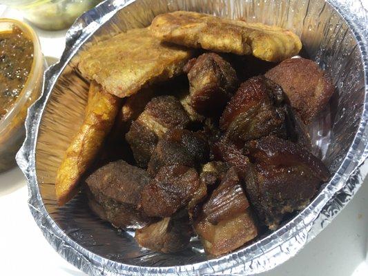 Griot with green and sweet plantains.