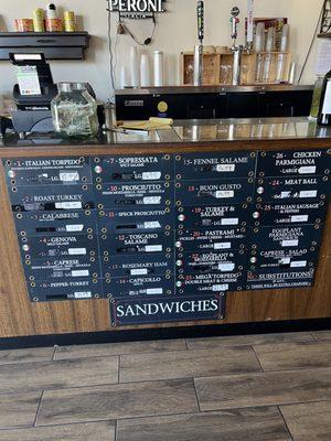 Sandwich menu