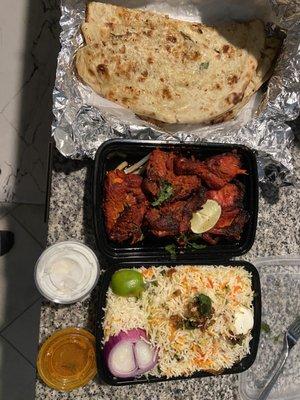 Garlic Naan, Tandoori Chicken, Chicken Dum Biryani