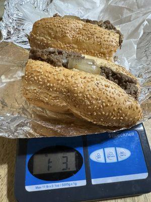 Over a pound! Now that's a fat cheese steak!