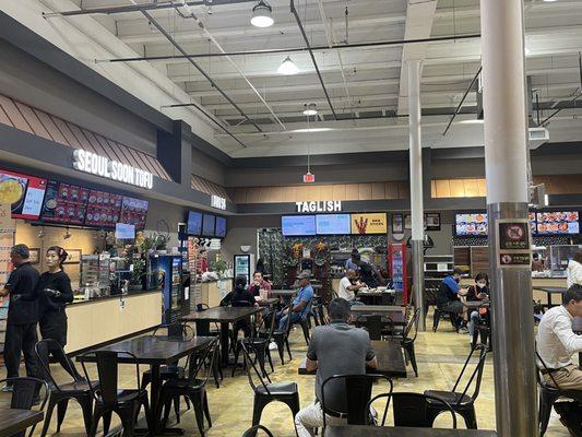 Inside the grocery store's food court.