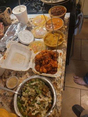 A feast! Samosa chaat, Gobi 65 (cauliflower), chicken korma, butter chicken, lamb vindaloo, and some naan and rice. 1.29.23