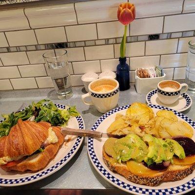 Croissant Sandwich and Roasted Beet and Avocado Toast