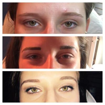 Permanent Eyebrows/ Before, immediately after, and healed @ 6 weeks