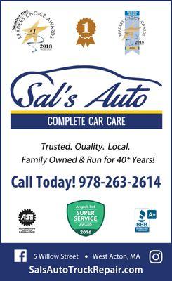 Sal's Auto Trusted. Quality. Local for over 40 years!