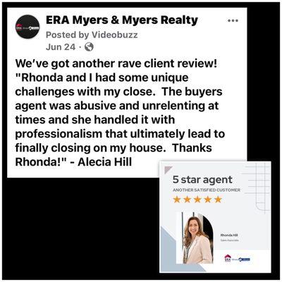 Way to Go! ANOTHER RAVE REVIEW!!! 

Contact Rhonda C. Hill, Realtor 
ERA Myers & Myers Realty
Cell#: (214)642-4207
Visit MyersMarket.co