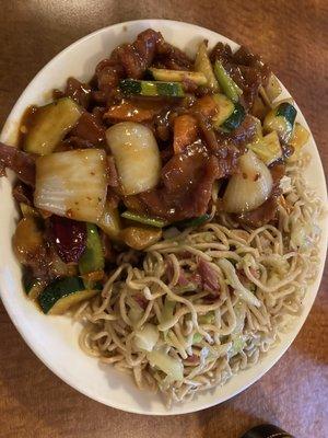 Mongolian beef combo with chow mein