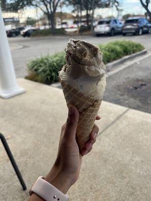 Coffee and cookie dough in waffle cone