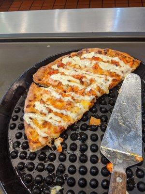 Buffalo pizza with ranch drizzle