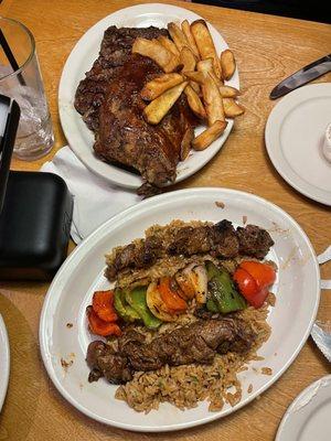 Steak Kabob* and steak with fries