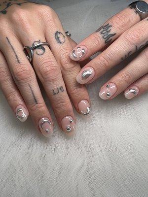 Gel X short and natural 3D nails art 1020