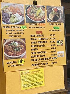 Menu prices 10/2021