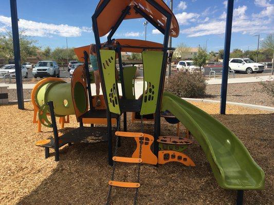 Very cute park right behind the library.  Tennis court, swings, splash pad, basketball court, volleyball court, great path for scooters too