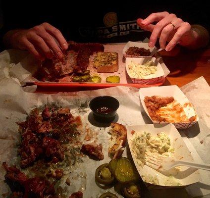 Ribs plate and pork butt plate. Delish. Meant to take a before picture but ¯\_(ツ)_/¯ hunger.