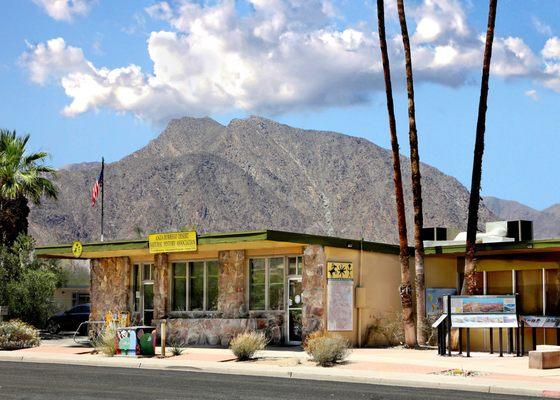 Desert Nature Center and Visitor Plaza with Indianhead Peak in the background