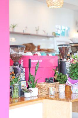 The Espresso machine and coffee bar at Heart Bowls; Serving delicious specialty coffee.