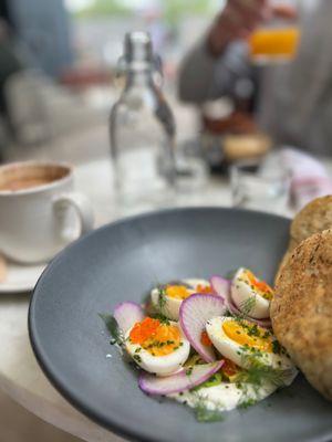 Soft eggs and trout roe