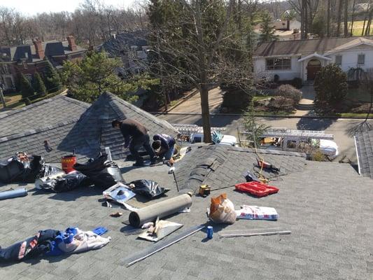 Roofing repair on house