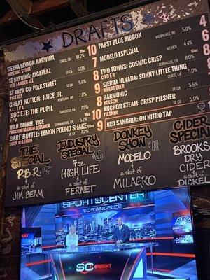 Draft beer menu