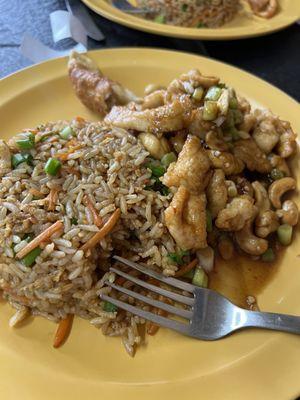 Cashew chicken, fried rice