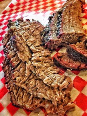 Brisket: moist cut on the left, lean cut on the right