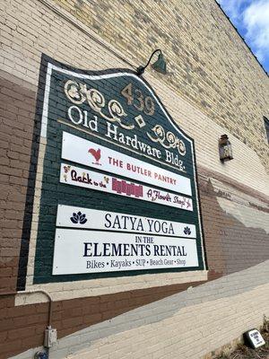 The Butler Pantry signage on The Old Hardware Building in Saugatuck, Michigan