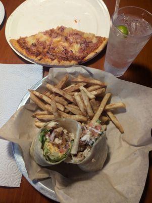 Chicken Bacon ranch wrap & papa Murphy's pizza