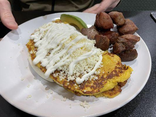 Fried pork cachapa