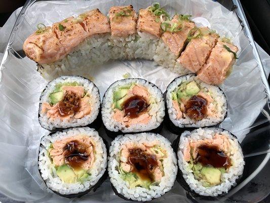 Tornado Roll (top), Spicy Salmon Spicy Teriyaki Salmon Roll