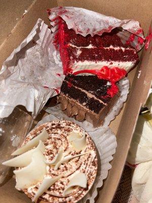 Vanilla Layered Cake, Red Velvet Cake, Devils Food Chocolate Cake