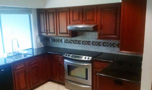 Cabinets refinished after