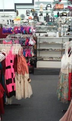 Bras, jewelry counter with all kinds of   styles. And some 4ways of clothes.