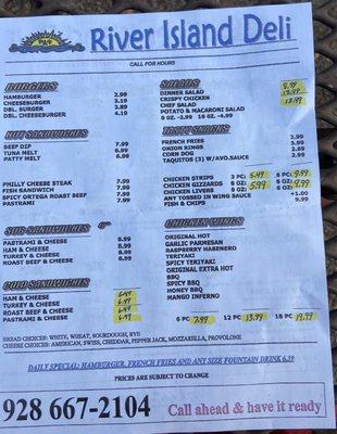 Updated menu and prices 7/20/21