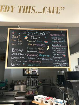 Smoothie menu at Remedy This Naturally