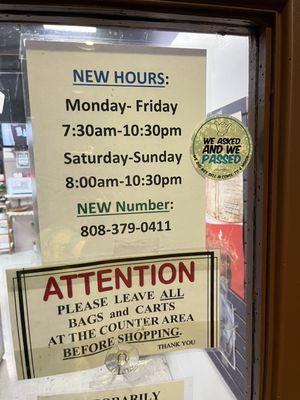 Hours / business phone number