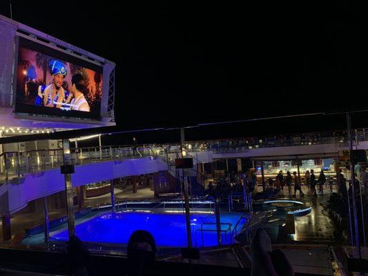 Top deck relaxing watching a movie under the stars