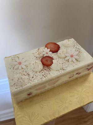 fraisier: almond sponge cake, with strawberry, and white chocolate whipped cream