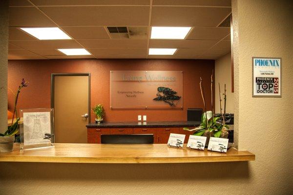 Living Wellness Medical Center's front desk.