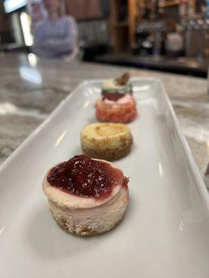 Flight of locally made cheesecakes at this special wine bar