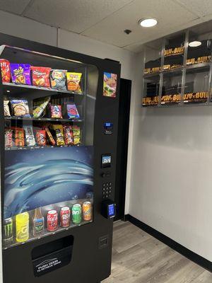 Vending machines available while you wait as well t-shirts